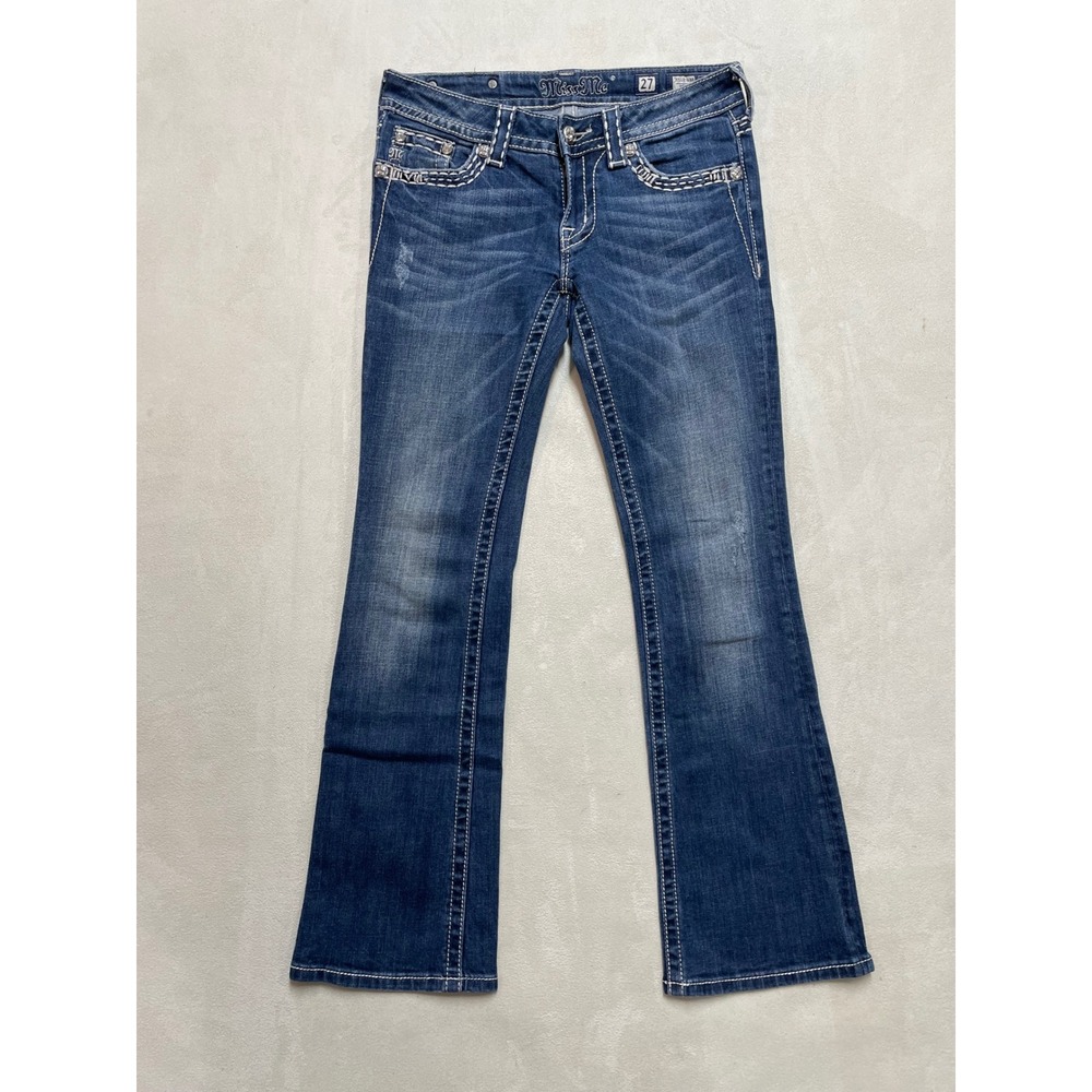 Miss Me Bootcut Jeans Womens 27 Buckle Exclusive Dark Wash Embellished JE5180B3R